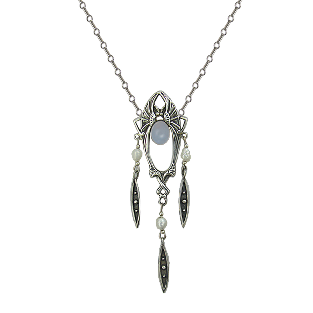 Sterling Silver Victorian Necklace With Chalcedony